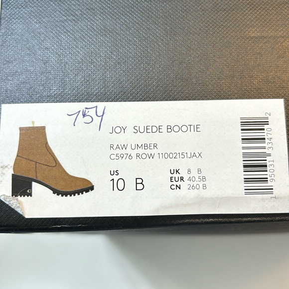 Size 10 B joy suede booty made by coach in box never worn no tags - Picture 1 of 4